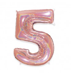 Palloncino Mylar Numero 5 Rosa Gold Glitter