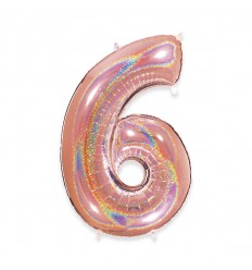 Palloncino Mylar Numero 6 Rosa Gold Glitter