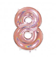 Palloncino Mylar Numero 8 Rosa Gold Glitter