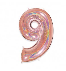 Palloncino Mylar Numero 9 Rosa Gold Glitter