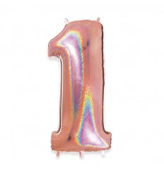 Palloncino Mylar Numero 1 Rosa Gold Glitter