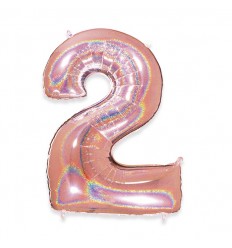 Palloncino Mylar Numero 2 Rosa Gold Glitter