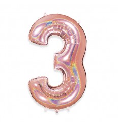 Palloncino Mylar Numero 3 Rosa Gold Glitter