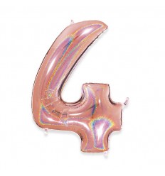 Palloncino Mylar Numero 4 Rosa Gold Glitter