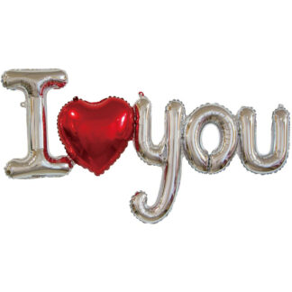 Palloncino Mylar Scritta I Love You in Argento e Rosso