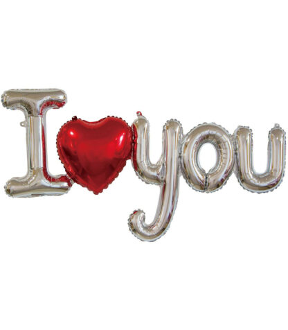 Palloncino Mylar Scritta I Love You in Argento e Rosso