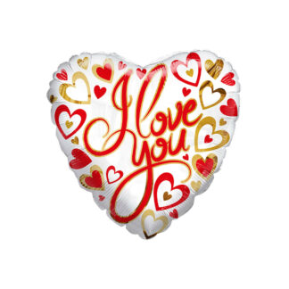 Mylar I Love You Cuori Oro e Rosso Cuore 18"