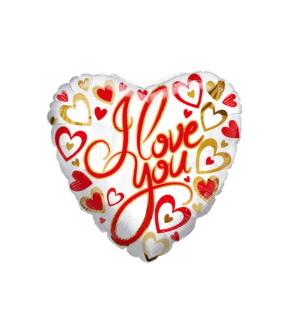 Mylar I Love You Cuori Oro e Rosso Cuore 18"