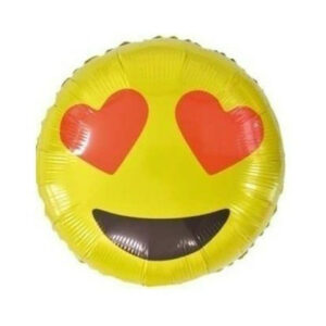 Palloncino Mylar Emoticon Occhi a Cuoricino Tondo 18"