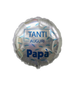  Mylar Tanti Auguri Papà Baffetti Argento Tondo 18"