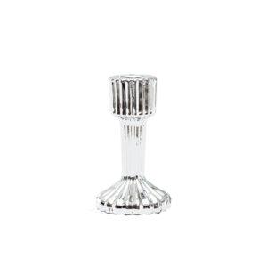 Candelabro In Vetro Rigato Argento 11 Cm 