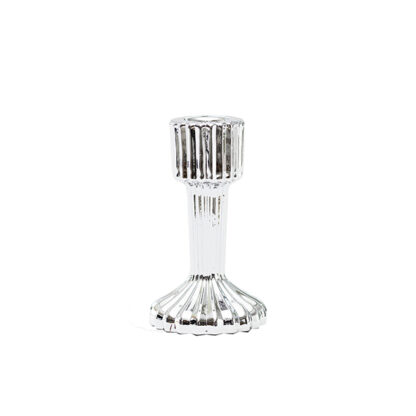 Candelabro In Vetro Rigato Argento 11 Cm