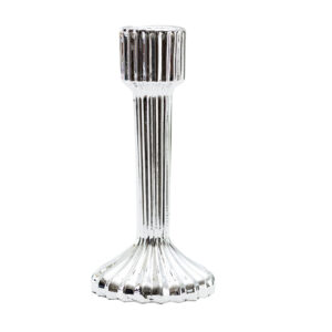 Candelabro In Vetro Rigato Argento 16 Cm