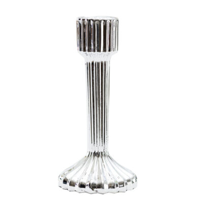 Candelabro In Vetro Rigato Argento 16 Cm