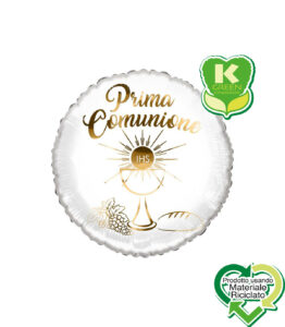 Palloncino Mylar Prima Comunione Bianco Tondo K-Green 18" 