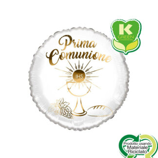 Palloncino Mylar Prima Comunione Bianco Tondo K-Green 18"