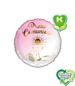 Palloncino Mylar Prima Comunione Rosa Tondo K-Green 18" 