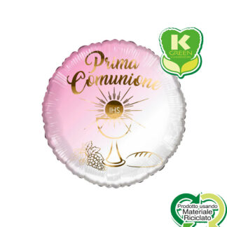 Palloncino Mylar Prima Comunione Rosa Tondo K-Green 18"